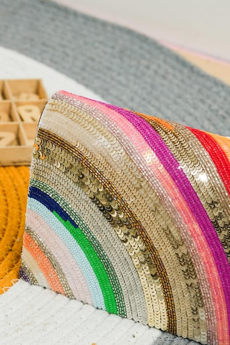 The Purple Sack_Multi Color Sequins Rainbow Handcrafted Clutch _Online_at_Aza_Fashions