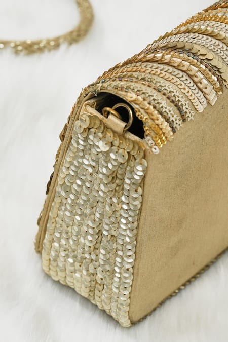 Buy_The Purple Sack_Gold Sequins Zing Zang Handcrafted Clutch _Online_at_Aza_Fashions