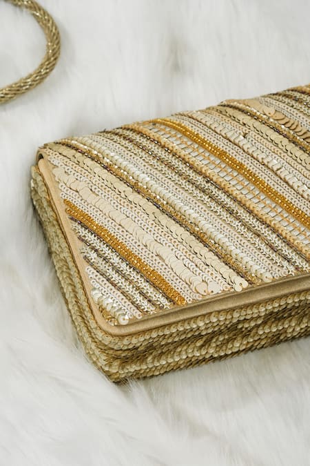 The Purple Sack_Gold Sequins Zing Zang Handcrafted Clutch _Online_at_Aza_Fashions