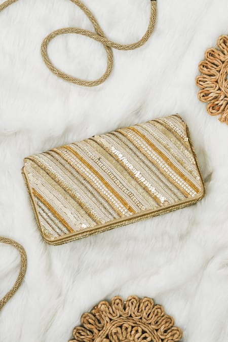 The Purple Sack Gold Sequins Zing Zang Handcrafted Clutch