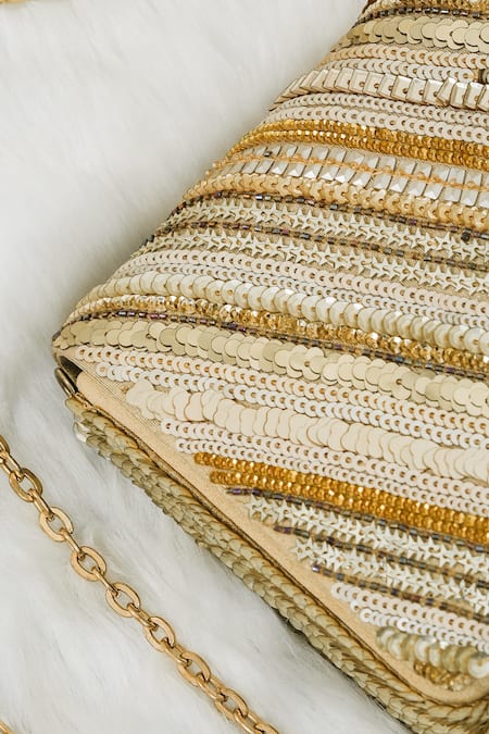 Shop_The Purple Sack_Gold Sequins Zing Zang Handcrafted Clutch _Online_at_Aza_Fashions
