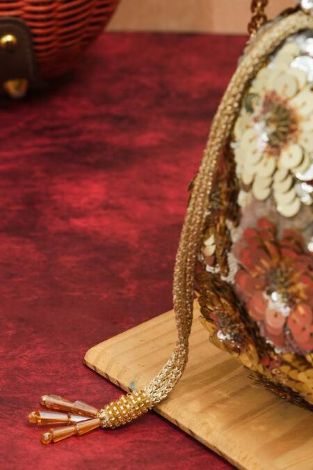 Buy_The Purple Sack_Gold Sequins, Applique Polma Flower Potli _Online_at_Aza_Fashions