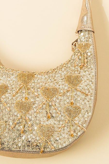 The Purple Sack Gold Sequins, Embroidery Half Moon Clutch Online at Aza Fashions The Purple Sack_Gold Sequins, Embroidery Half Moon Clutch _Online_at_Aza_Fashions