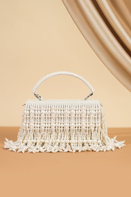 The Purple Sack White Pearls Papana Clutch