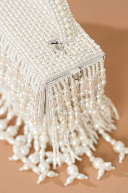 Shop_The Purple Sack_White Pearls Papana Clutch _Online_at_Aza_Fashions