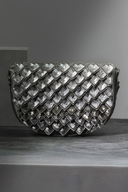 The Purple Sack Gray Sequins Ombre Grey Handcrafted Clutch