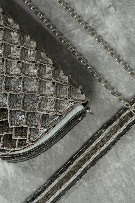 The Purple Sack_Gray Sequins Ombre Grey Handcrafted Clutch _Online_at_Aza_Fashions