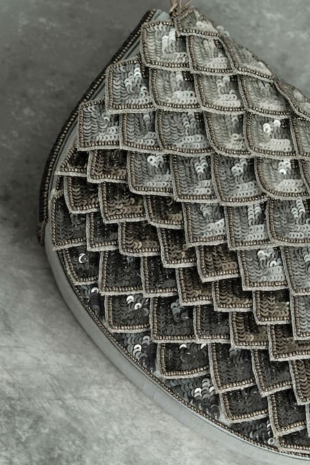 Shop_The Purple Sack_Gray Sequins Ombre Grey Handcrafted Clutch _Online_at_Aza_Fashions