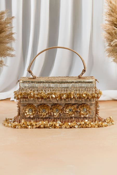 The Purple Sack Gold Beads, Sequins Glizza Handcrafted Clutch