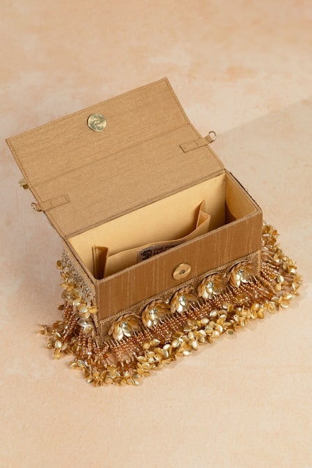 The Purple Sack_Gold Beads, Sequins Glizza Handcrafted Clutch _Online_at_Aza_Fashions