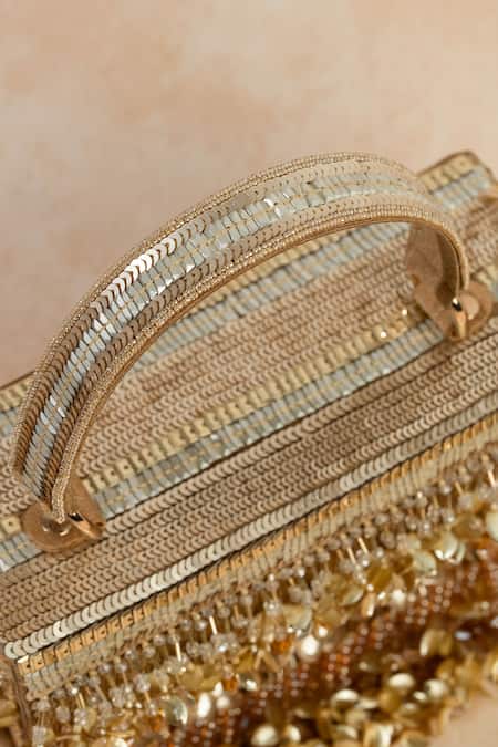 Buy_The Purple Sack_Gold Beads, Sequins Glizza Handcrafted Clutch _Online_at_Aza_Fashions