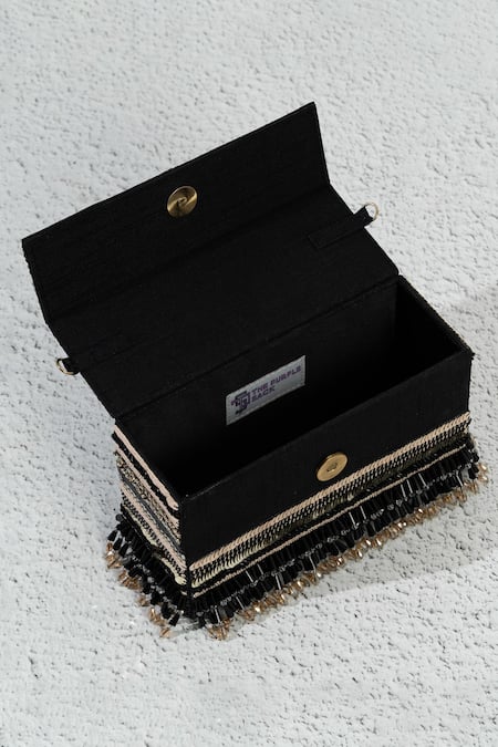 The Purple Sack_Black Beads, Sequins Stylish Handcrafted Clutch _Online_at_Aza_Fashions