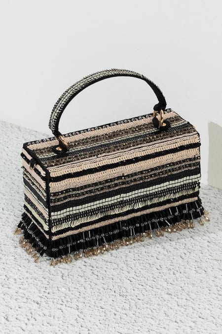 The Purple Sack Black Beads, Sequins Stylish Handcrafted Clutch