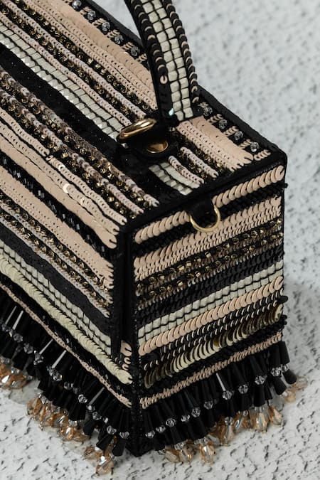 Buy_The Purple Sack_Black Beads, Sequins Stylish Handcrafted Clutch _Online_at_Aza_Fashions