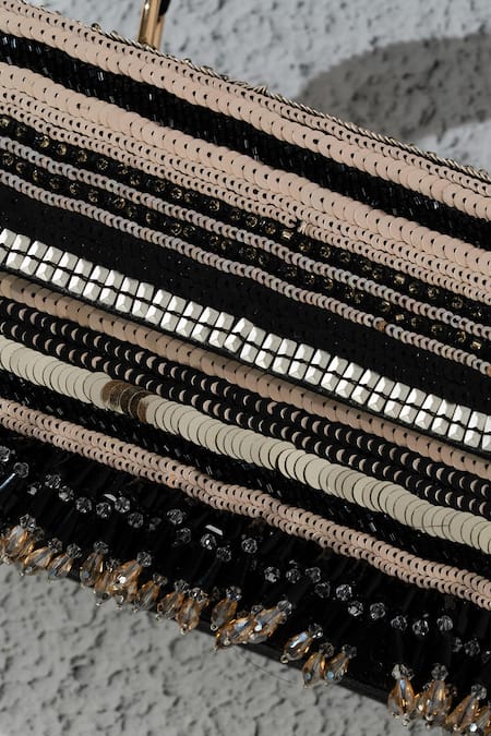 Shop_The Purple Sack_Black Beads, Sequins Stylish Handcrafted Clutch _Online_at_Aza_Fashions