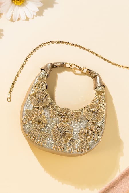 The Purple Sack Gold Beads, Sequins Midas Mood Handcrafted Clutch