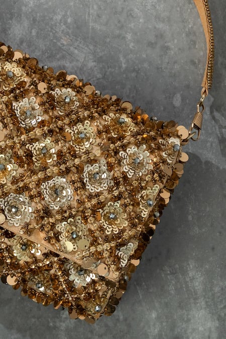 The Purple Sack_Gold Sequins Tassel Clutch _Online_at_Aza_Fashions