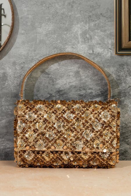 The Purple Sack Gold Sequins Tassel Clutch