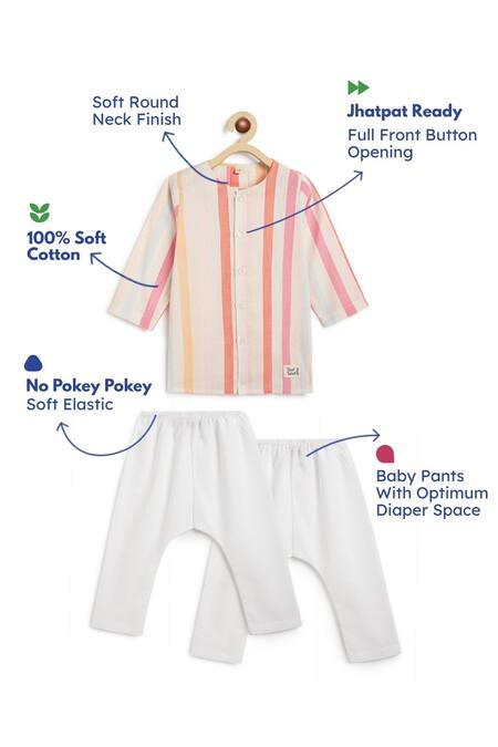 Buy_Tiber Taber_Pink Cotton Multi Color Striped Kurta And Pyjama Set _Online_at_Aza_Fashions