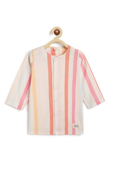 Shop_Tiber Taber_Pink Cotton Multi Color Striped Kurta And Pyjama Set _Online_at_Aza_Fashions