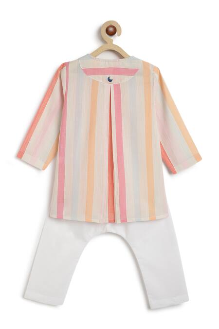 Tiber Taber_Pink Cotton Multi Color Striped Kurta And Pyjama Set _at_Aza_Fashions