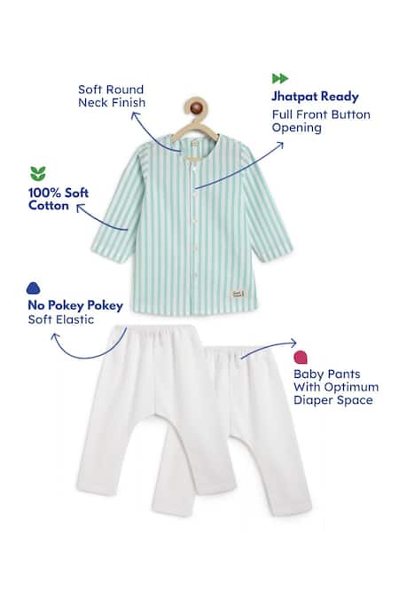 Shop Tiber Taber Green Cotton Striped Kurta And Pyjama Set Online at Aza Fashions Shop_Tiber Taber_Green Cotton Striped Kurta And Pyjama Set _Online_at_Aza_Fashions