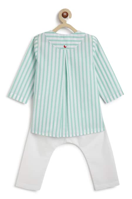 Shop Tiber Taber Green Cotton Striped Kurta And Pyjama Set at Aza Fashions Shop_Tiber Taber_Green Cotton Striped Kurta And Pyjama Set _at_Aza_Fashions