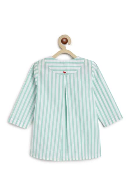 Shop Tiber Taber Green Cotton Striped Kurta And Pyjama Set Shop_Tiber Taber_Green Cotton Striped Kurta And Pyjama Set