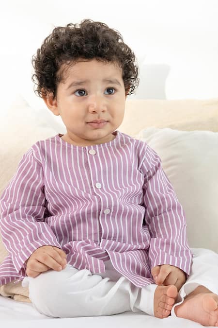 Tiber Taber Purple Cotton Striped Kurta And Pyjama Set 