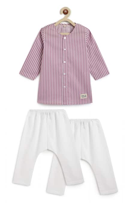 Tiber Taber_Purple Cotton Striped Kurta And Pyjama Set _at_Aza_Fashions