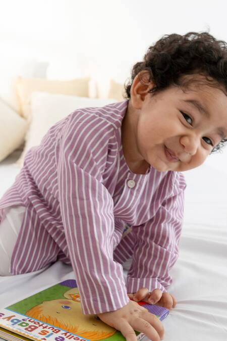 Buy_Tiber Taber_Purple Cotton Striped Kurta And Pyjama Set 
