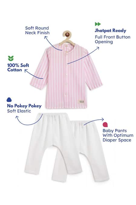 Shop_Tiber Taber_Pink Cotton Striped Kurta And Pyjama Set _Online_at_Aza_Fashions