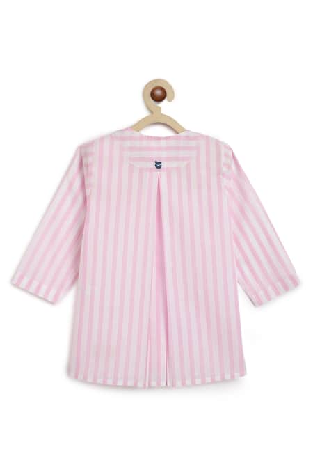 Shop_Tiber Taber_Pink Cotton Striped Kurta And Pyjama Set 