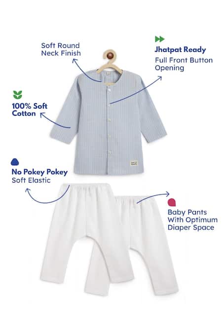 Shop_Tiber Taber_Blue Cotton Striped Kurta With White Pyjamas _Online_at_Aza_Fashions
