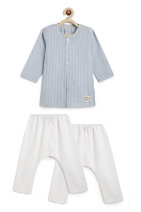 Tiber Taber_Blue Cotton Striped Kurta With White Pyjamas _at_Aza_Fashions