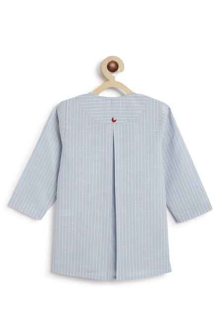 Buy_Tiber Taber_Blue Cotton Striped Kurta With White Pyjamas 