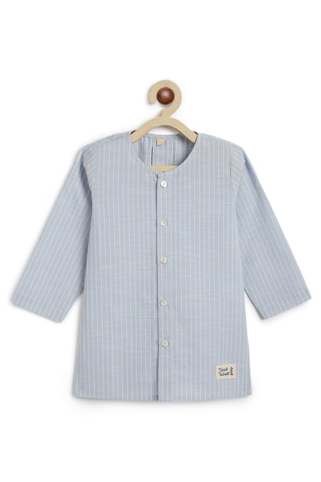 Shop_Tiber Taber_Blue Cotton Striped Kurta With White Pyjamas 