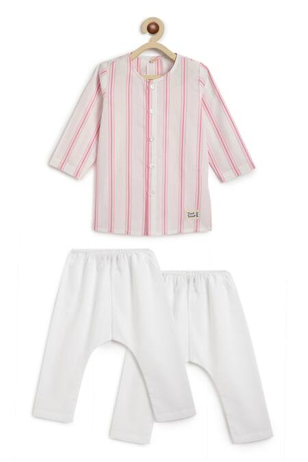 Tiber Taber Pink Cotton Striped Kurta And Pyjama Set at Aza Fashions Tiber Taber_Pink Cotton Striped Kurta And Pyjama Set _at_Aza_Fashions