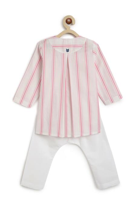 Shop Tiber Taber Pink Cotton Striped Kurta And Pyjama Set at Aza Fashions Shop_Tiber Taber_Pink Cotton Striped Kurta And Pyjama Set _at_Aza_Fashions