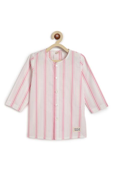 Shop Tiber Taber Pink Cotton Striped Kurta And Pyjama Set Shop_Tiber Taber_Pink Cotton Striped Kurta And Pyjama Set