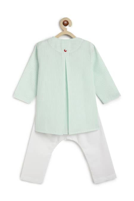 Tiber Taber Green Striped Kurta & White Pyjama Set 