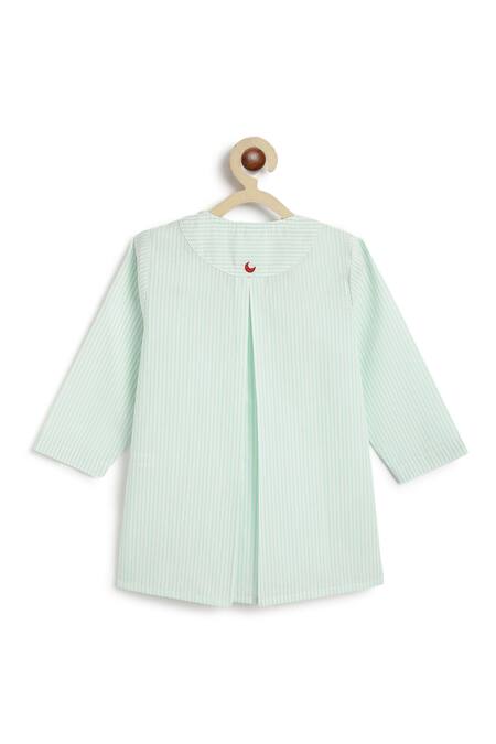 Buy_Tiber Taber_Green Cotton Striped Kurta And White Pyjama Set 