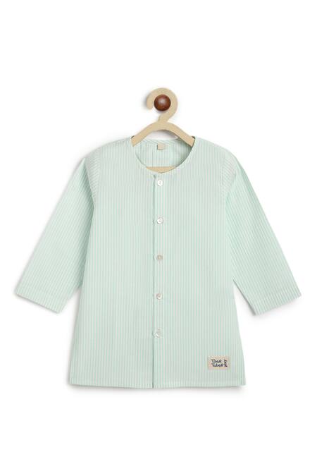 Shop_Tiber Taber_Green Cotton Striped Kurta And White Pyjama Set 