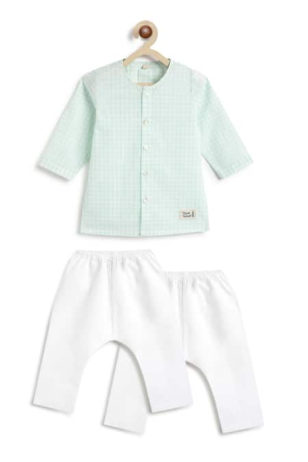 Shop_Tiber Taber_Green Cotton Gingham Kurta And Pyjama Set 
