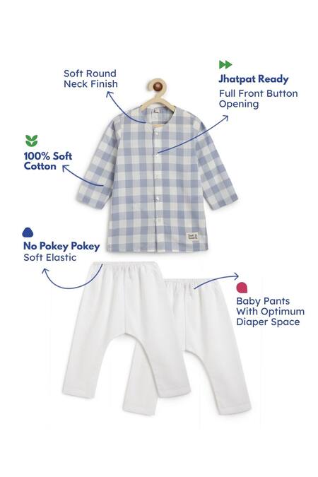 Shop Tiber Taber Blue Cotton Checked Kurta With White Pyjama Online at Aza Fashions Shop_Tiber Taber_Blue Cotton Checked Kurta With White Pyjama _Online_at_Aza_Fashions