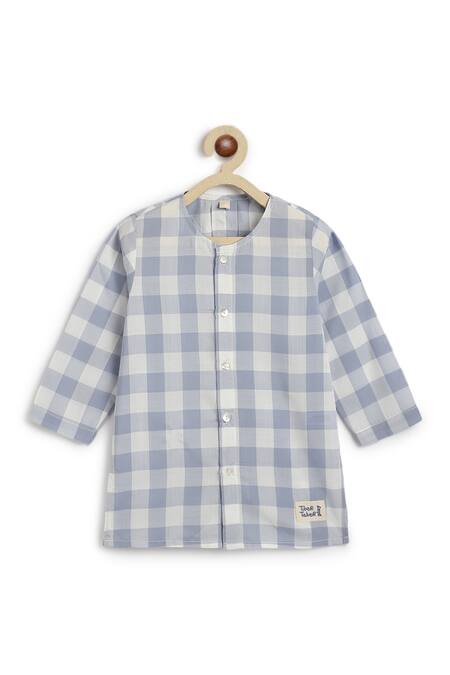 Tiber Taber Blue Cotton Checked Kurta With White Pyjama at Aza Fashions Tiber Taber_Blue Cotton Checked Kurta With White Pyjama _at_Aza_Fashions