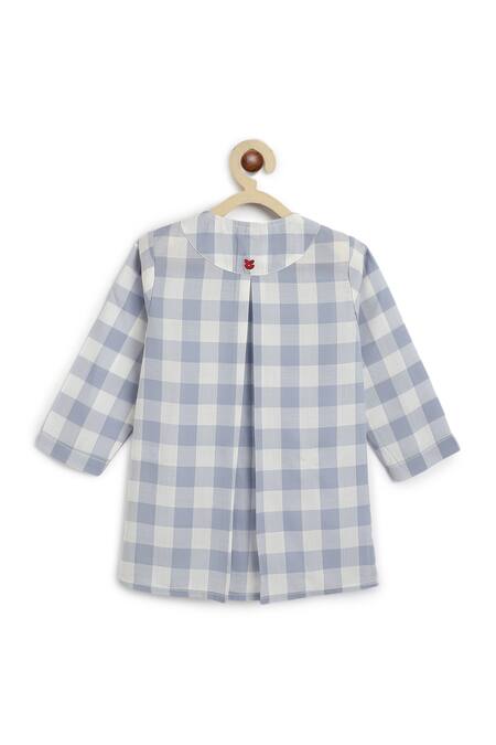 Buy Tiber Taber Blue Cotton Checked Kurta With White Pyjama Buy_Tiber Taber_Blue Cotton Checked Kurta With White Pyjama