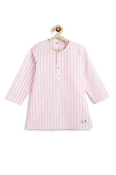 Buy_Tiber Taber_Pink Cotton Striped Kurta And Pyjama Set _Online_at_Aza_Fashions