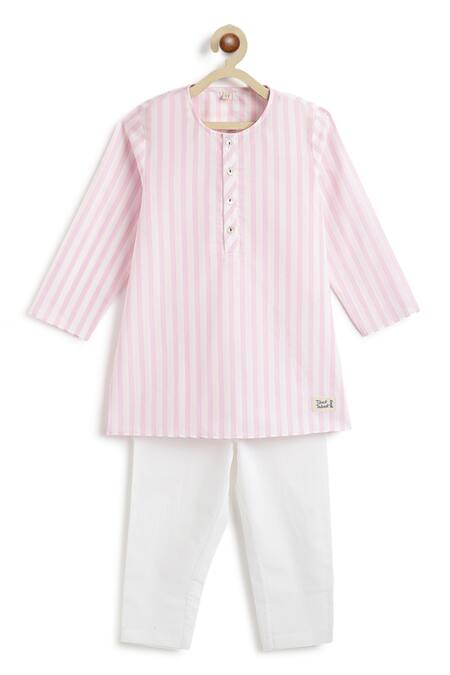 Buy_Tiber Taber_Pink Cotton Striped Kurta And Pyjama Set 