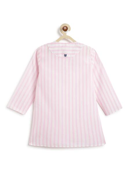 Shop_Tiber Taber_Pink Cotton Striped Kurta And Pyjama Set 